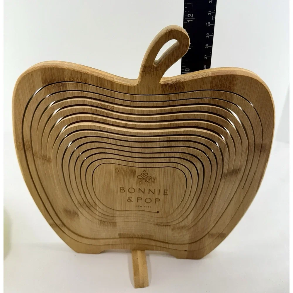 Bonnie & Pop Bamboo Apple Shaped Folding Basket Trivet Cutting Board NWOT Unused